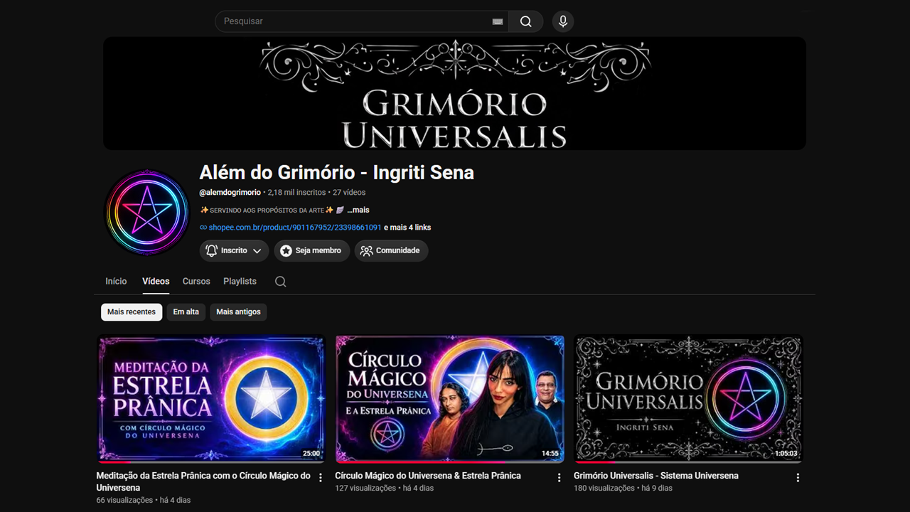 Canal Além do Grimório no YouTube